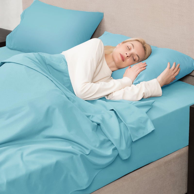 Mejoroom Twin Sheet Set - Hotel Collection Twin Sheets - Bedding Sheets & Pillowcases with Deep Pocket Fitted Sheet, Breathable, Wrinkle & Fade Resistant - 3 Piece(Baby Blue) - Image 5